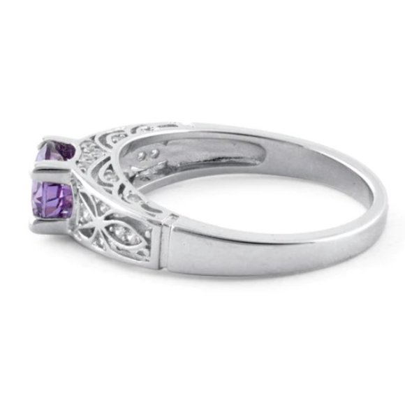925 STERLING SILVER Round Cut Simulated Amethyst Cubic Zirconia Ring - Picture 14 of 16